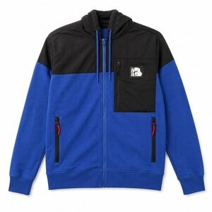 Cookies SF Mens Blue Black Colorblock Full Zip Fleece Hoodie Jacket Pockets